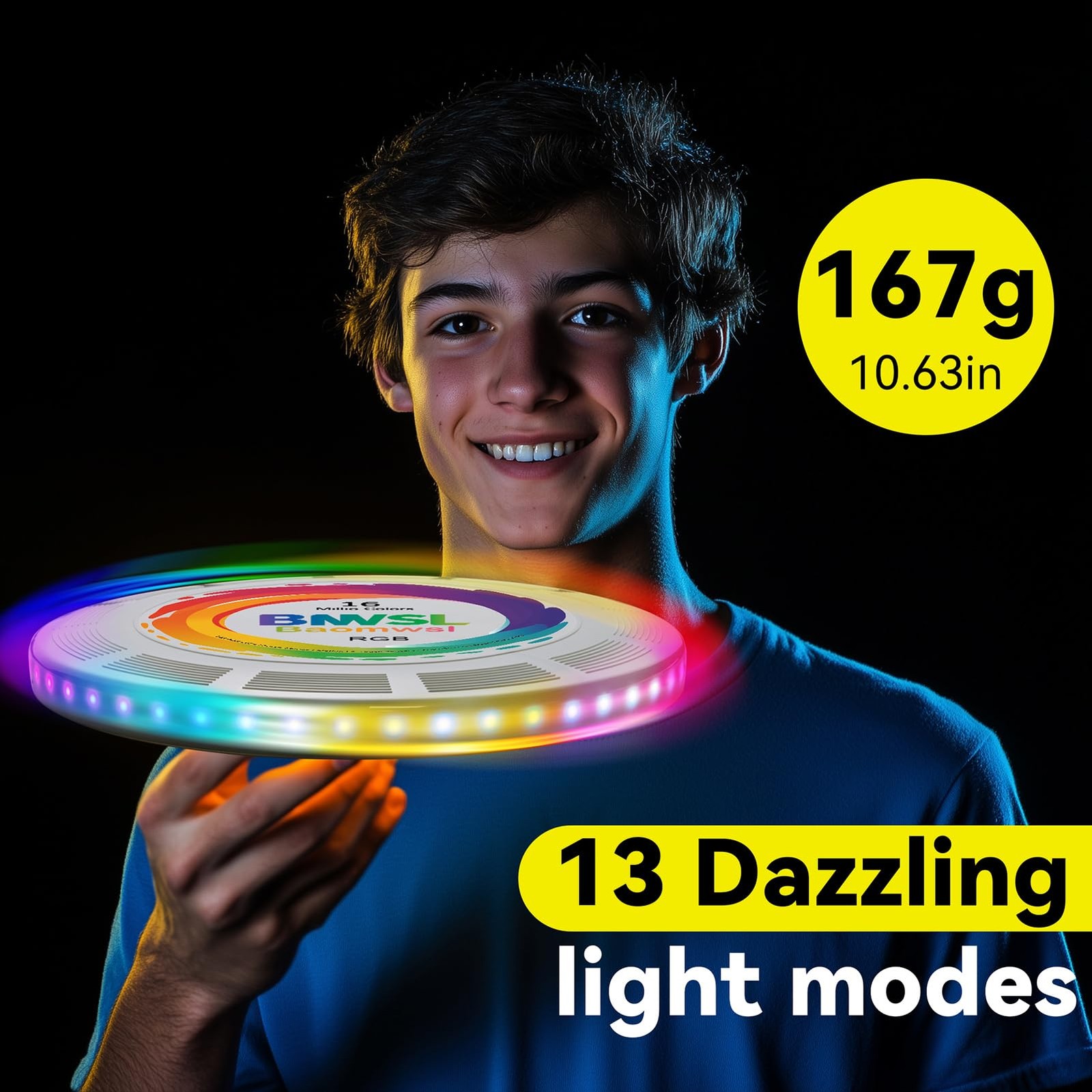 Light Up Flying Disc - 16 Million Colors RGB or 50 LEDs, Ultra Bright, 13 Lig...