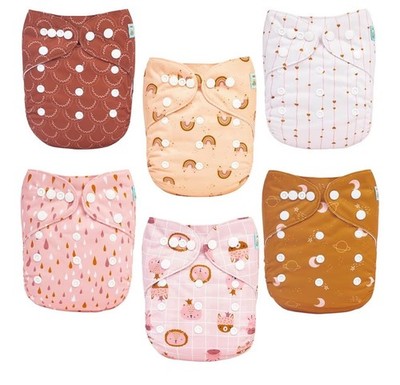 ALVABABY Reusable Cloth Diapers 6 Pack Pocket Diapers Adjustable 6.6 33 lbs New