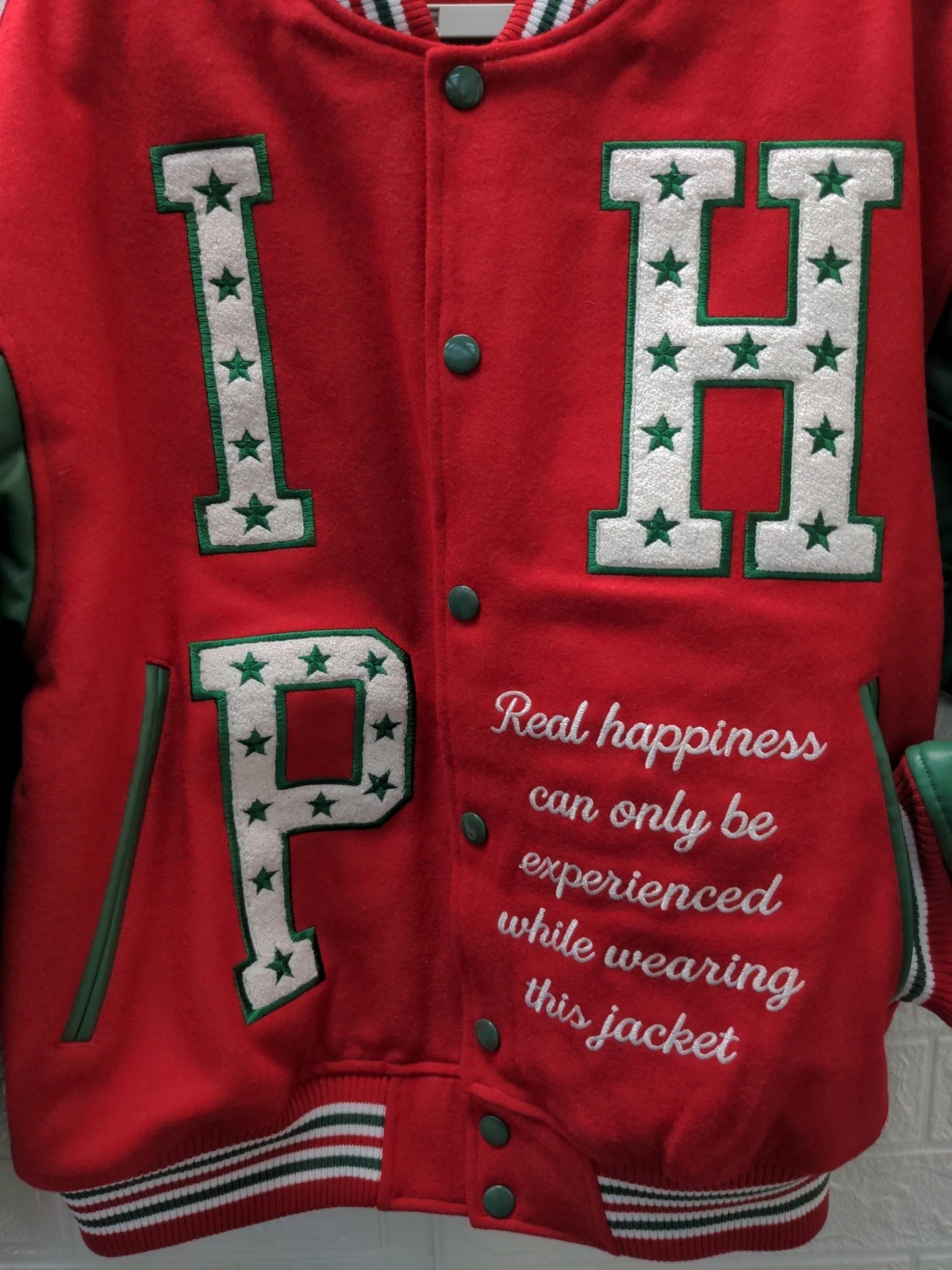 New I'm Happy Promise Men's Happy All-star Varsity Jacket Sz L image 5