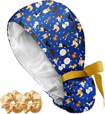 100 Cotton Scrub Cap with Buttons-Nurse Cap with Sweatband for Women, Adjustabl