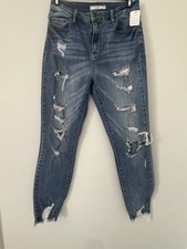 Cello Distressed Skinny Blue Denim Jeans Button Zip 5-Pocket Women's Regular