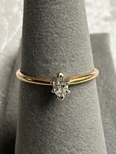 14K Solid Gold Two Tone Classic Marquise Cut Diamond Solitaire Engagement Ring