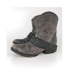 Botines Freebird Mezcal Talla 6 M Repujado Trenzado Cuero Envejecido Botines