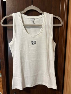 Loewe MEDIUM WHITE Embroidered Anagram Ribbed Tank Top *READ DESCRIPTION