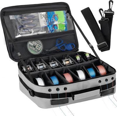 Waterproof Fishing Reel Case with Shockproof Compartments for 12 Reels/24 Spools