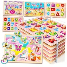Wooden Puzzles for Toddlers 1-3, 6XSET Toddlers Puzzles Ages 1-3 with Rack,