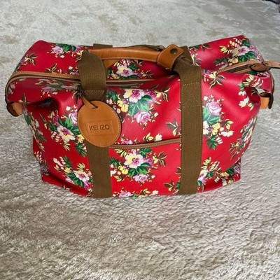 Kenzo Paris Large Boston Bag Pvc X Genuine Leather Floral Pattern