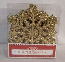 New 20 Piece Glitter Snowflake Christmas Tree Ornaments Gold 3.5" Wide