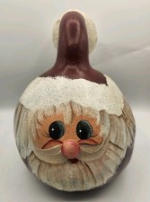 Santa Claus Handpainted Gourd Christmas Folk Art Rustic Decor Dark Red 11" Tall