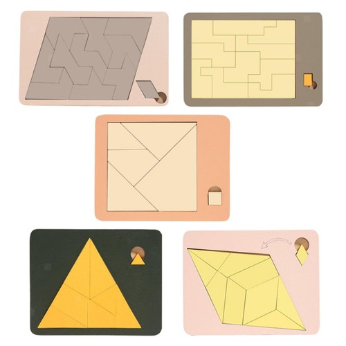 5x Montessori-Spielzeug, Denksportaufgaben, Tangram-Puzzle, Holzmusterblöcke, - Bild 1 von 6