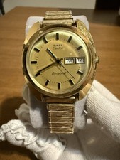 Vintage Timex Electric Dynabeat Watch Gold Tone Day Date Untested Parts Repair