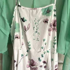 SHEIN CURVE Women's 1XL Green White Floral Smocked Square Neck Maxi w/ Chiffon