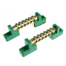 2 Pcs 6 Position Terminal Bus Bar Brass Grounding Strip Block Green Electric