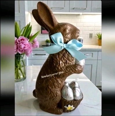 Large Faux Chocolate Easter Bunny Rabbit Basket Foil Eggs Daisy Figure Decor New
