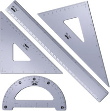 Metal Geometry Kit Set Squares Protractor Ruler Durable Drafting Tools 4 Pack