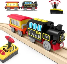 Motorized Train for Wooden Track, Remote Control Train with Magnetic Connection,