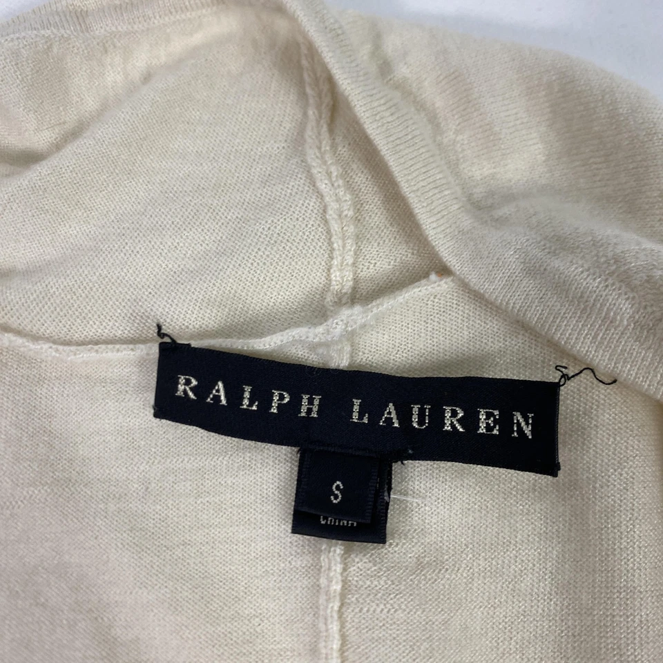Ralph Lauren Cárdigan Suéter Mujer Pequeño Marfil Cachemira Seda Frente Abierto Drapeado Foto 3 de 4
