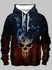 American Flag Skull Graphic 3D Hoodie All Over Print - Adults  Youth