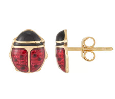 14k Gold Red Enamel Ladybug Earrings New 7.5 mm