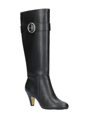 BELLA VITA Womens Black Heel Wide Calf Braxton Round Toe Block Heel Boots 5.5