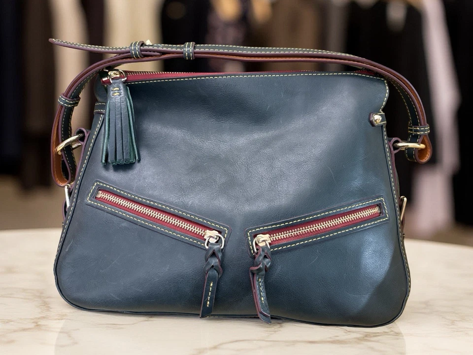 Bolso Hobo Cartera Dooney Bourke Azul Teal Oscuro Verde Florentino Cuero Cremallera Mediana Foto 2 de 4