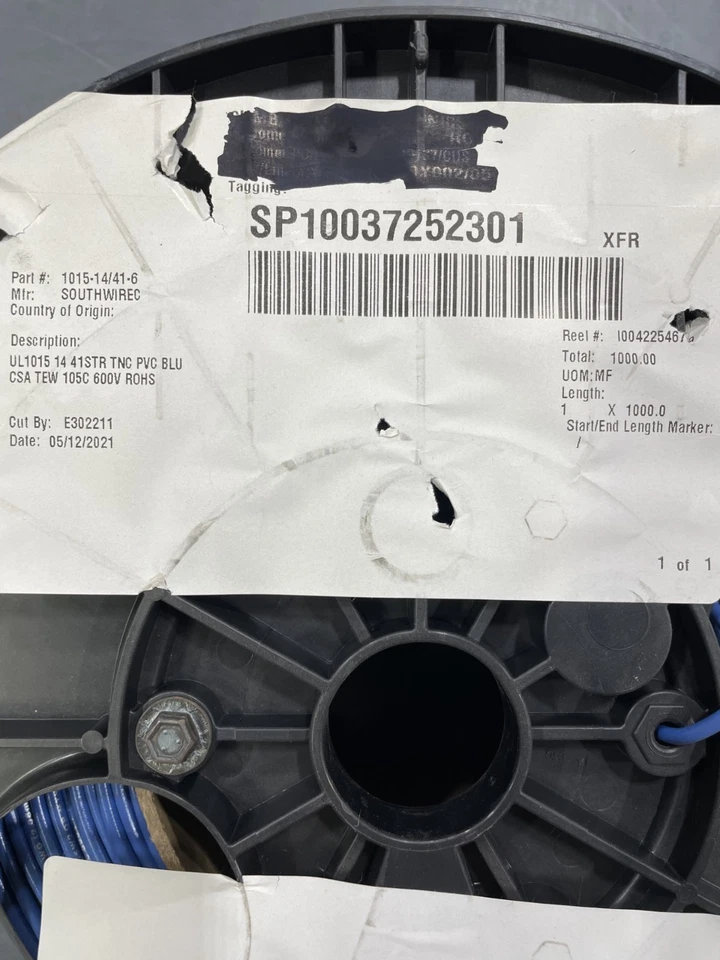 Anixter UL1015-1441-6 连接线 UL1015,14 AWG,41/30,600V,TC,1000' 蓝色 — 第 4/4 张图片