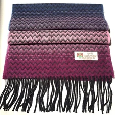 100% CASHMERE SCARF Chevron Purple/Pink/Blue/Black Made in England Soft #W107