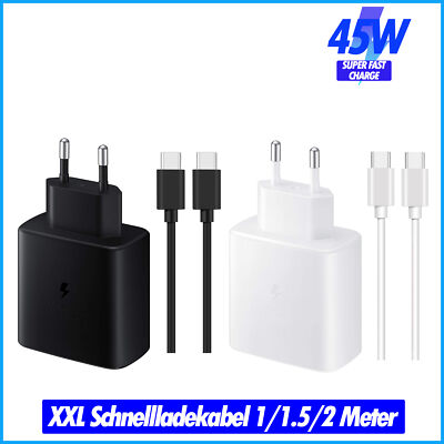 Super Fast Charge Netzteil 45W passend zu Samsung Galaxy USB C Ladekabel 2M 1M