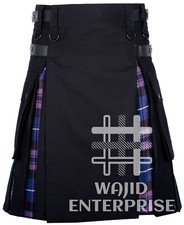 Scottish Black Cotton pride of Scotland Tartan Hybrid utility Kilt for Men's