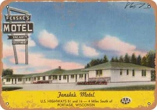 METAL SIGN - Wisconsin Postcard - Fenske's Motel, U.S. highways 51 and 16 -- 4