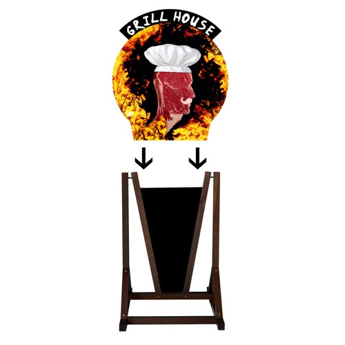 WERBEAUFSTELLER Kundenstopper Kreidetafel aus Holz Steak & BBQ Grill aus Holz  - Bild 3 von 17