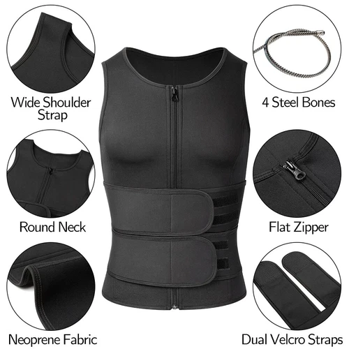 Traje de sauna para hombre chaleco de sudor entrenador de cintura moldeador corporal compresión gimnasio torso sin mangas - Imagen 9 de 31