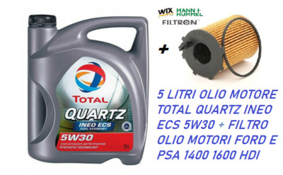 Oil Filter + 5 Liters Total Quartz Ineo ECS 5W30 ACEA C2 PSA B712290 1.4 1.6 HDI