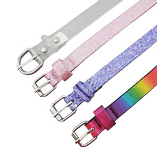 Lot of 4 Girls Belts Size L / XL Rainbow Pink Purple Clear Glitter Silver Buckle