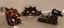 Set of 3. Halloween Light Up Ceramic Haunted House 1 2 Decoration Stands