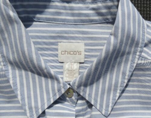 Chicos blau weiß gestreift Baumwolle Rollärmel halb tailliert Shirt Top Gr 1 8 10 - Bild 4 von 5