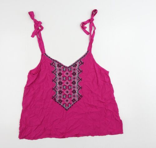 Monsoon Damen rosa Viskose Unterhemd Tank Größe 16 V-Ausschnitt - bestickt