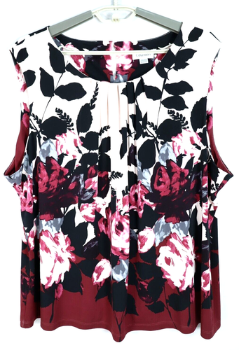 CALVIN KLEIN Women's Stretch Polyester Tank Top Pleat Front Floral Size 3X Plus