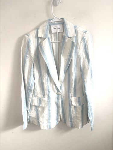 Blazer classico a righe blu/bianco Frame 100% lino taglia 4 - Foto 3 di 7
