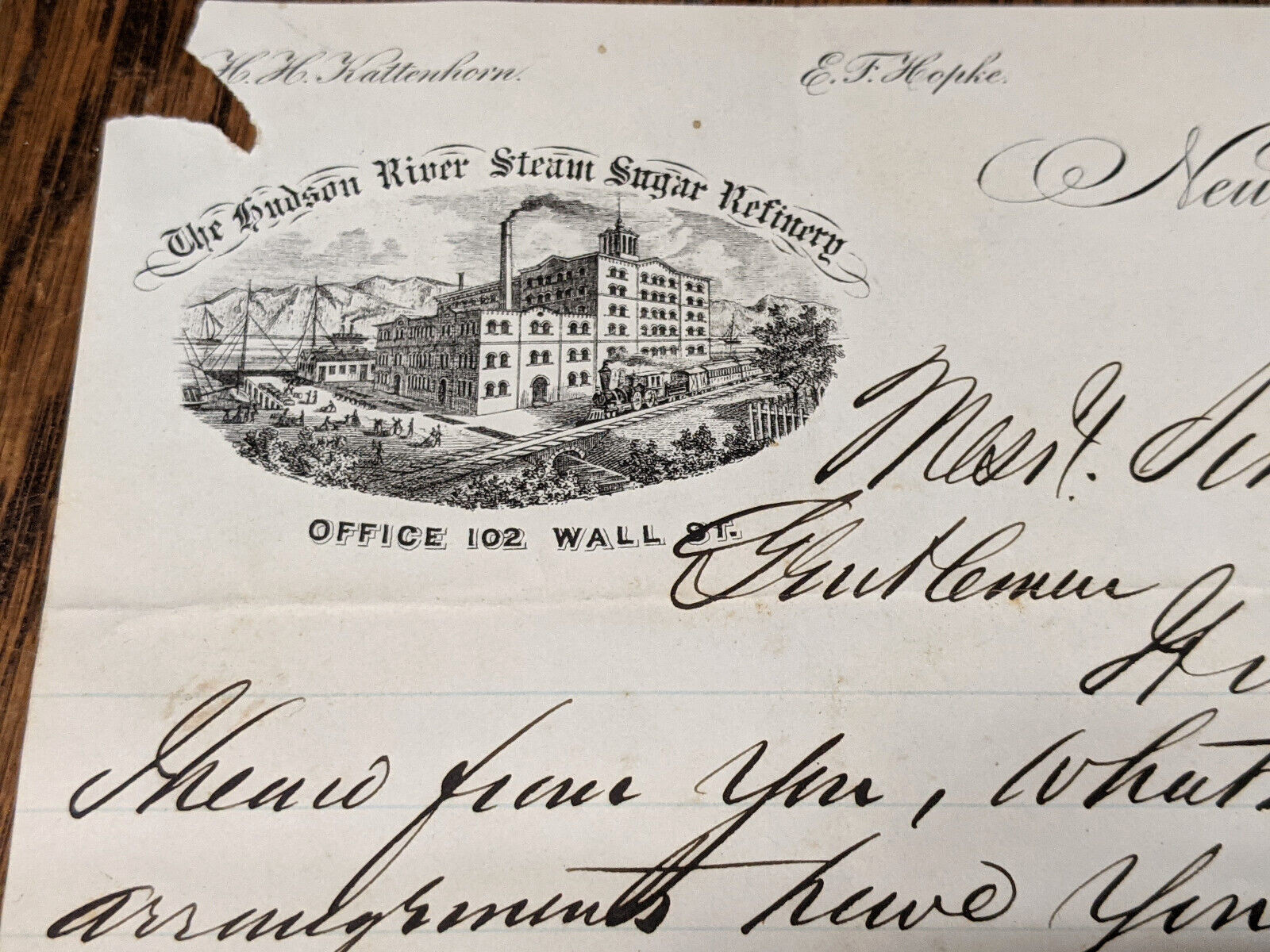 1871 The Hudson River Steam Sugar Refinery Letterhead New York, Domino Sugar