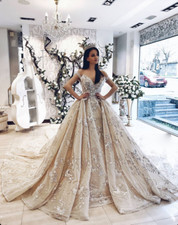 Luxurious Champagne Wedding Dress Princess Court Train Bridal Ball Gowns