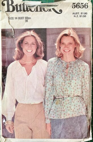 BUTTERICK 5656 70’s Gathered Peasant Blouse Sewing Pattern. Size 14 - Bust 36”.