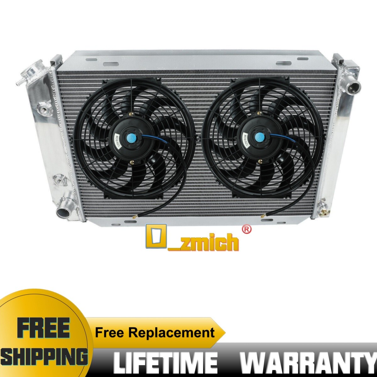 FILA Radiatore alluminio 3 file + ventola 2 x 12" per Ford Mustang LTD V8 1982 1993 4.2L AT