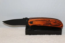 WOOD LOOK HANDLE SPRING ASSISTED KNIFE BLADE WITH BELT CLIP #2