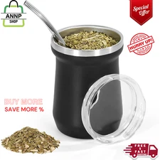 Yerba Mate Cup 5 Oz, Yerba Mate Gourd and Bombilla Straw Set Stainless Steel Dou