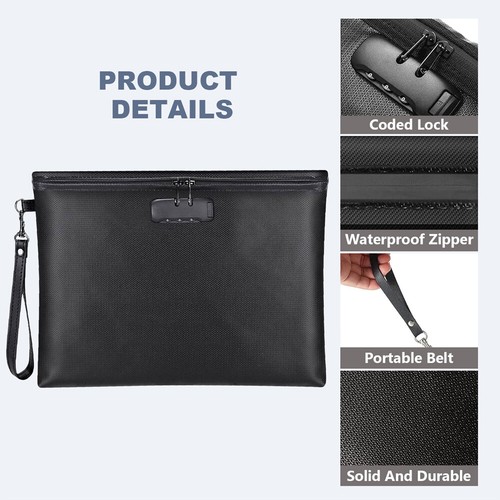 Fireproof Document Money Bag 14x10" Waterproof Cash Safe Pouch With Zipper Lock - 第 3/8 張圖片