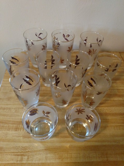 Vintage Libbey Glassware Golden Foliage Frosted Gold Set Barware Vintage Libbey Glassware Golden Foliage Frosted Gold Set Barware