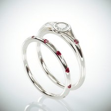 Round Cut Simulated Diamond Ruby Bridal Set Minimalist Ring White Gold Plated