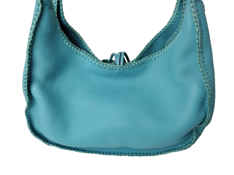 Bolso de Mano Hobo de Hombro Fatto a Mano de Carlos Falchi Azul Guijarro Cuero Puntada Foto 2 de 4