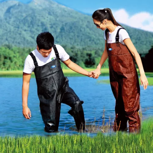 PVC Black Rubber Chest Fishing Wader Adjustable With Waterproof Wader Boots
